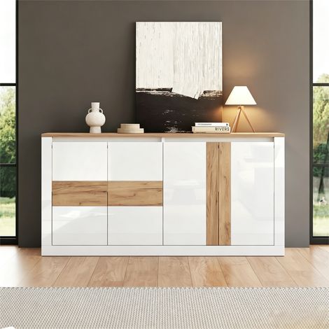 VVBV Buffet, 140 x 35 x 70 cm, éclairage LED, étagères réglables, portes coulissantes, MDF, commande via application (1/5)
