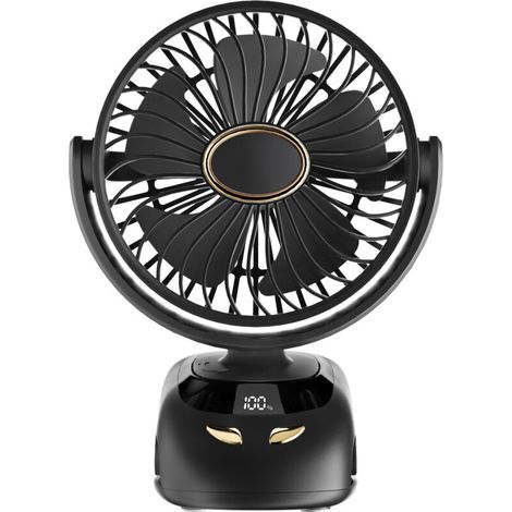 Ventilateur à pince, mini ventilateur de table, ventilateur de camping, ventilateur USB portable, ventilateur de refroidissement à 5 vitesses, 3000 mAh noir