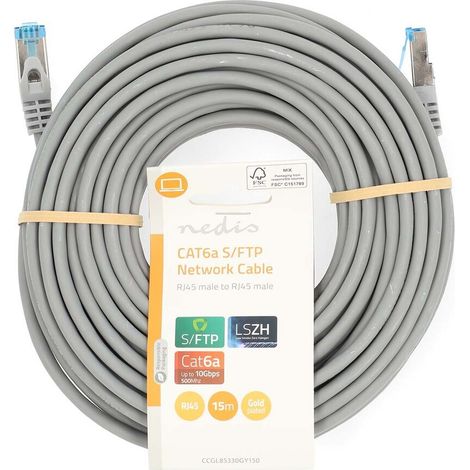 Nedis CAT6a-Netzwerkkabel / S/FTP / RJ45 Stecker / RJ45 Stecker / 15.0 m / Snagless / Rund / LSZH / Grau / Label