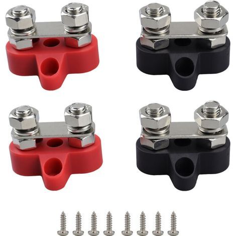 4 Pièces Bloc De Bornes De Barre De Bus, Universel Borne Batterie Bornier 12-48V DC Bus Bar, Boulon Connexion M8 Blocs Bornes Batterie, Pour Automobile, Camion, Véhicule Plaisance Et Bat (1/4)