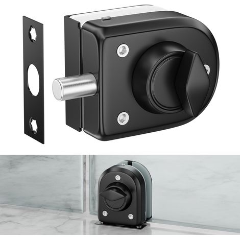 Serrure de sol pour porte en verre sans perçage, en acier inoxydable 304, finition noire mate, bouton rotatif unilatéral sans clé, adaptée au verre trempé 10–12 mm. (1/5)