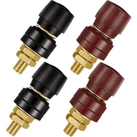 4 bornes de raccordement M8 en laiton, vis cuivre, alimentation audio rouge/noir (1/5)