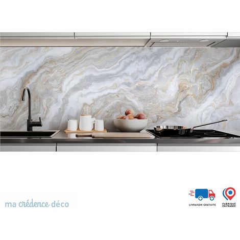 Crédence : Marbre Ocre de Verone - Couleur Gris platine - Alu composite - 120 - 60 (1/3)