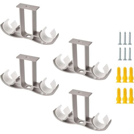 4 Pièces - Support De Tringle À Rideaux - Alliage D'aluminium - Montage Au Plafond Double Pour Salon Et Chambre Gris 13,8x8cm (1/5)