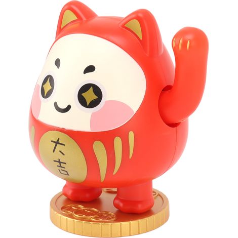 Chat porte-bonheur vibrant, à énergie solaire, figurine décorative pour voiture, maison, restaurant, café, rouge (1/5)