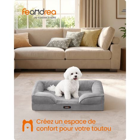 Canapé pour Chien en Mousse, Lit Déhoussable et Imperméable, Fond Antidérapant, 76 x 51 x 16 cm, Gris (1/5)