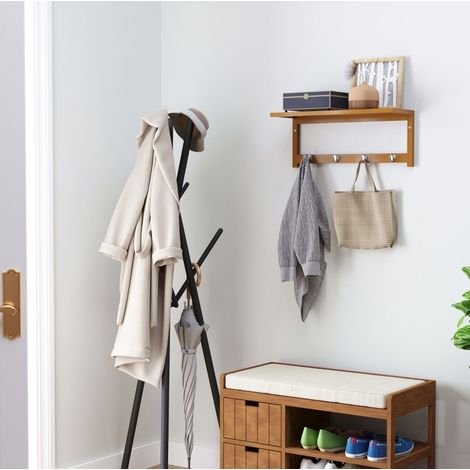 MEUBLIV Porte-manteaux mural en bambou 50 x 16 x 17,5 cm bois naturel – 4 crochets (1/5)
