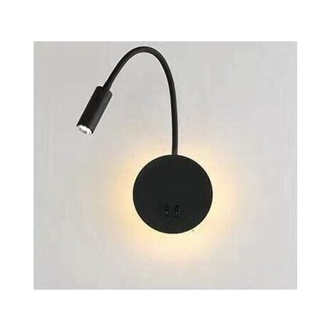 3+8W LED Lampe de chevet pour lire LED Lampe de lecure de Cygne Flexible (noir) Applique murale Liseuse LED avec interrupteur Blanc chaud 3000K Moderne