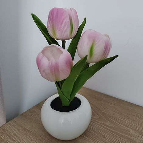 Lampe de chevet LED Aoresac en forme de tulipe, avec vase en céramique et 3 têtes, idéale comme veilleuse ou lampe d'ambiance décorative pour la chambre à coucher. (1/2)