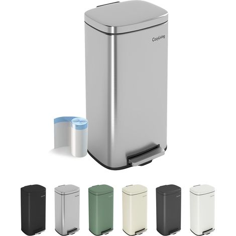 Pedal Kitchen Bin with Soft Close Lid, Step-On Trash Can with Inner Bucket 50L SILVER MATTE