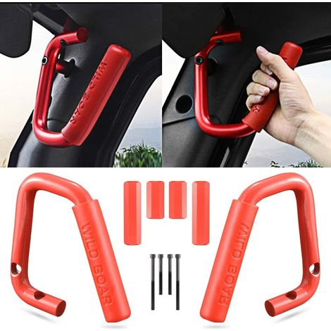 Maniglia di sostegno anteriore, compatibile con Jeep Wrangler JK Rubicon Sahara Sport (2007–2017, 2/4 porte), acciaio pieno, rosso, 2 pezzi (1/5)