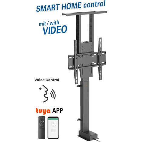Sollevatore tv elettrico con controllo vocale per schermi 32" - 55"(81 - 140 cm), carico fino a 60 kg, per installazione in mobili, con smart home control via tuya-app, voice (alexa /google home) &