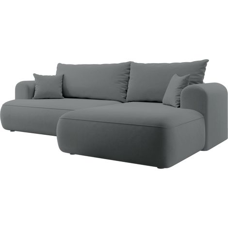 Selsey Ovo – Ecksofa mit Schlaffunktion, Ottomane rechts, Samt Dunkelgrau (1/5)