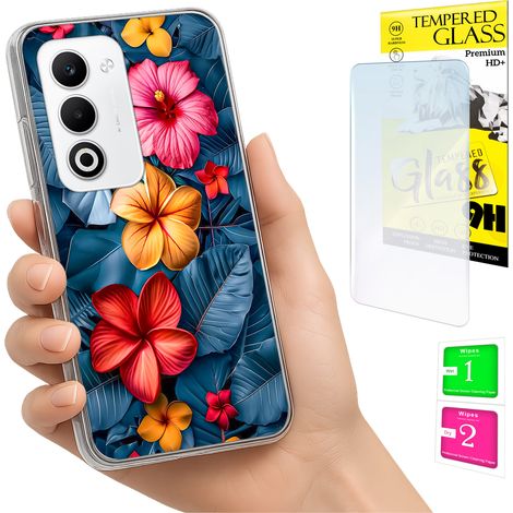 Custodia per Oppo A5 5G, cover posteriore con grafica floreale e vetro 9H. (1/5)