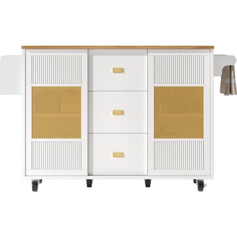 Isola da cucina bianca 146,85 x 70 x 90 cm in MDF e metallo con ruote (1/5)