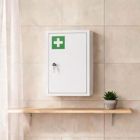 Armoire à pharmacie murale blanche en acier avec serrure et 3 (1/5)