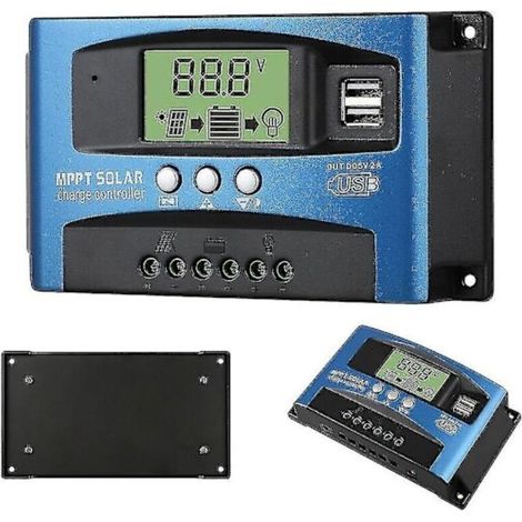 MPPT-Solarladeregler 100 A / 80 A / 60 A / 50 A / 40 A / 30 A mit LCD-Display und 2 USB-Anschlüssen – Kompatibel mit 12 V und 24 V – Für Solarpanels und Blei-, AGM-, Gel- und Lithium-Batterien