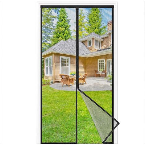 Moustiquaire Porte Fenêtre Magnétique 120x220 cm à Fermeture Automatique - Installation sans Perçage pour Balcon, Salon, Porte d‘Entrée - Toile Transparente et Anti-Déchirure, Noir (1/5)