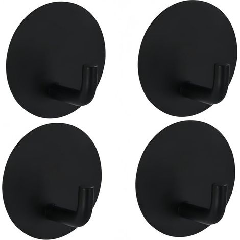 4er-Set selbstklebende Haken – Küchenhaken – robuste Duschhaken – wasserdicht – schwarze Klebehaken – zum Aufhängen von Schwämmen und Bademänteln – abnehmbare Edelstahl-Klebehaken für Badezimmer – sch (1/5)