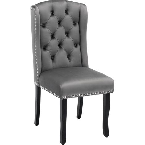 Sedie da pranzo in velluto grigio, 6 pezzi, gambe in rovere (1/5)
