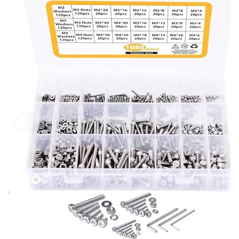 Kit d'assortiment de vis à métaux en acier inoxydable 304 (1080 pièces) - Kit d'assortiment de vis à métaux en acier inoxydable 304 (1080 pièces) (1/5)
