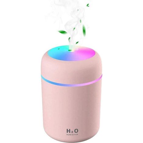 Humidificateur d'air, Mini Humidificateur USB Ultrasonique avec 7 Couleurs de Lumière Breath, Mode 2 Brumes, Arrêt Automatique, pour Chambre Bureau Auto Maison Bébé (rose)