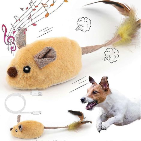 Jouet interactif pour chats et chiens : une souris réaliste avec capteurs automatiques, effets sonores réalistes et queue rétractable. Jouet automatique pour chats et chiens. Jaune. (1/5)