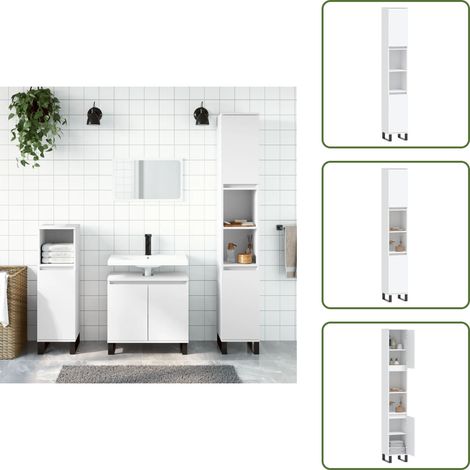The Living Store Armario de baño madera contrachapada blanco 30x30x190 cm - Armario de baño madera contrachapada