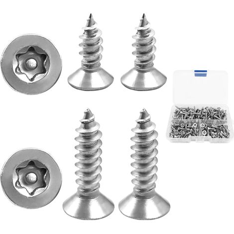 Lot de 180 vis à bois, Torx universelles, en acier inoxydable, pour panneaux d'aggloméré, 4 x 12 mm et 4 x 16 mm, argentées, avec boîte transparente, pour porte, fenêtre et meubles (1/5)