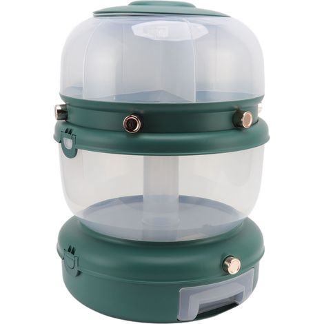 Seau à riz rotatif à six compartiments de 18 jin (7,5 catties) à double couche, seau à grains étanche à l'humidité de type presse, vert foncé. (1/5)