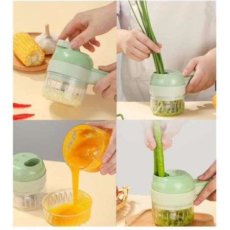 Ensemble de coupe-légumes électrique portatif 4 en 1,Processeur de Hachoir Légume, Mini hachoir électrique sans fil,Coupe-légumes (1/4)