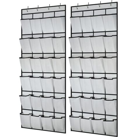 Juego de 2 organizadores de zapatos colgantes para puerta, zapatero con 24 bolsillos de malla grandes y 8 ganchos, ideal para guardar zapatos, accesorios de cocina, dormitorio y baño. (1/4)
