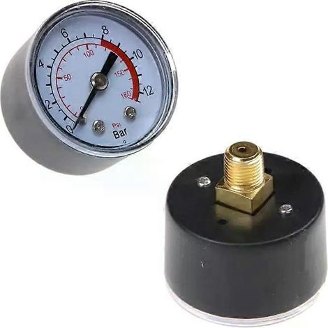 Manometer für Luftkompressoren, pneumatische Hydraulikflüssigkeiten, Eisengehäuse, Bar-Druckanzeige, Doppelskala 0-12 bar / 0-180 psi, Durchmesser 40 mm - JXLGV (1/4)