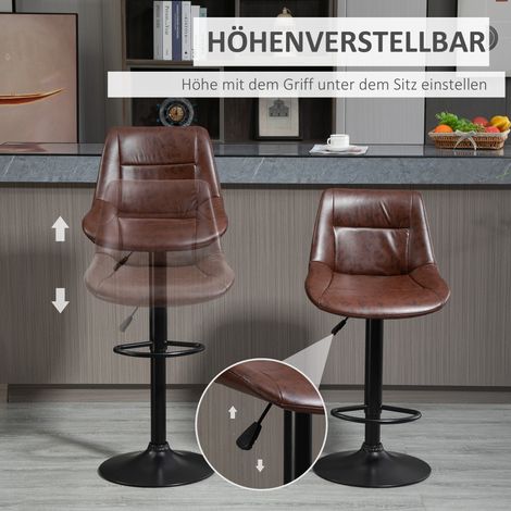 Lot de 2 tabourets de bar réglables en hauteur, avec repose-pieds, dimensions 46,5 x 50 x 108 cm, coloris noir et marron (1/4)