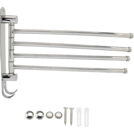 HONORNIC - Porte-serviettes pivotant en acier inoxydable, pivotant à 180°, avec 4 bras. Convient pour la salle de bain et la cuisine. (1/5)