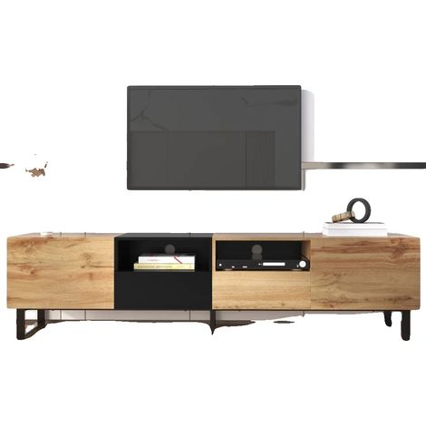 TV-Ständer, stilvolles Design, großzügiger Stauraum, Natürlich+schwarz (1/2)