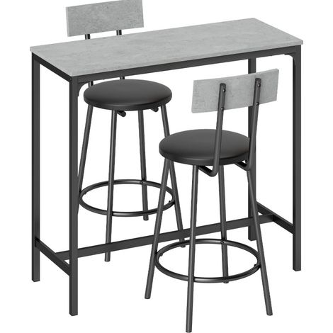 Conjunto de mesa alta con 2 taburetes acolchados grises (1/4)