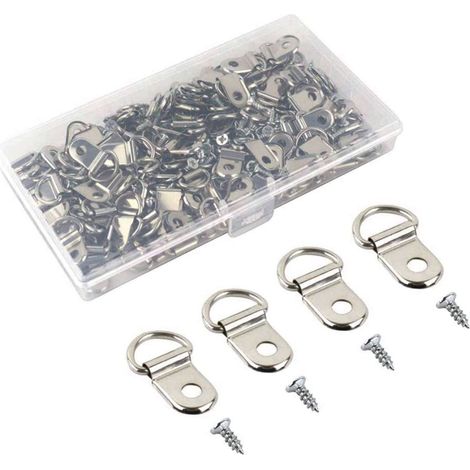 Set mit 60 silbernen D-förmigen Befestigungselementen für Bilderrahmen, Bilder- und Spiegelaufhänger, verschiedene Haken. – AquaForge