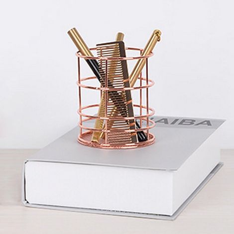 Elegante portapenne in rete metallica color oro rosa, organizer da scrivania salvaspazio, adatto per la casa e l'ufficio.
