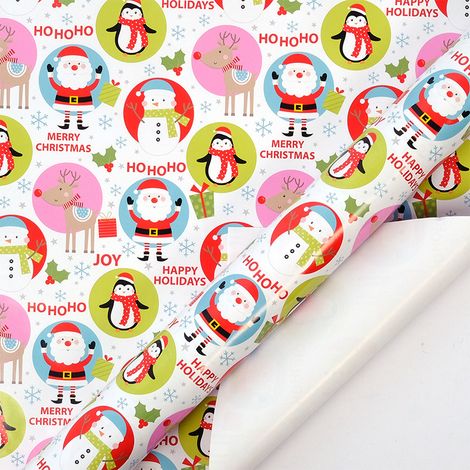 Papier cadeau de Noël (0,43 x 10 mètres), motif dessin animé, papier d'emballage pour boîtes cadeaux