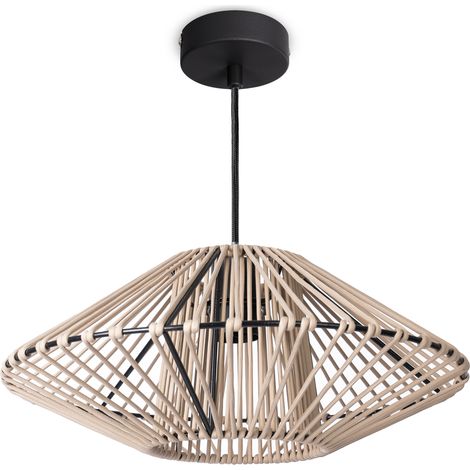 Paco Home Lámpara Colgante LED Salón Lámpara Colgante Comedor Vintage Mimbre Look Boho Luce a sospensione, Nero 5