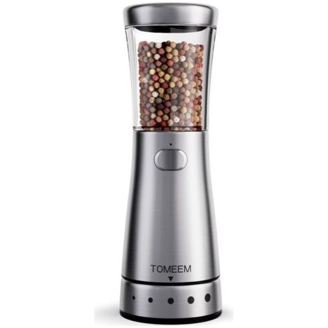 Moulin à poivre électrique, moulin à sel ou à poivre rechargeable en acier inoxydable, grande capacité de 126 g, ouverture de 4,6 cm, mouture réglable, idéal pour la cuisine.