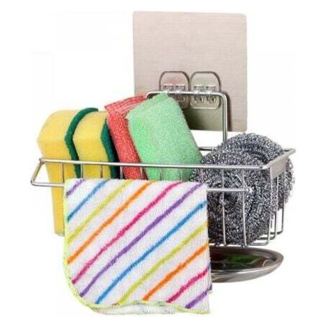 19 x 9 x 7 cm großer Schwammhalter aus Edelstahl für die Küchenspüle, geeignet zur Aufbewahrung von Bürsten und Tüchern, kein Bohren erforderlich