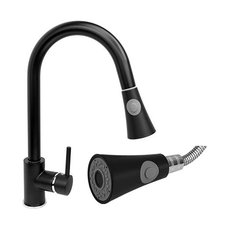 Granitan Robinet de cuisine en laiton avec bec extensible en Noir (1/5)