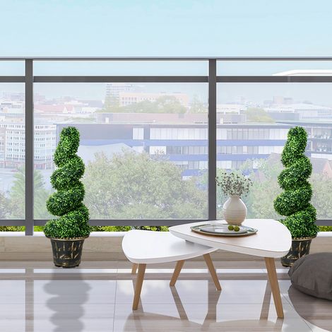 Set di 2 alberi di bosso artificiali 90 cm verdi, con vaso zavorrato (1/5)