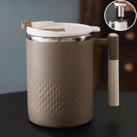 HOXILEELEO - Mug isotherme à emporter, avec couvercle et passoire intégrée, tasse à thé en acier inoxydable, 450 ml, couleur kaki. (1/5)