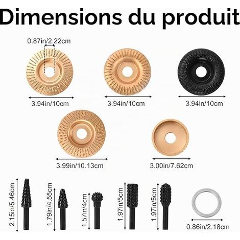 Wood Carving Discs for Inch Angle Grinders Wood Grinding Wheels Rotary Cutters Adapter Rings (1/4)