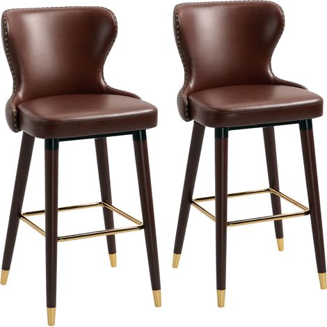 Bar Stools, Set of 2 with Back and Footrest, 53 x 52 x 101 cm, Brown (1/5)