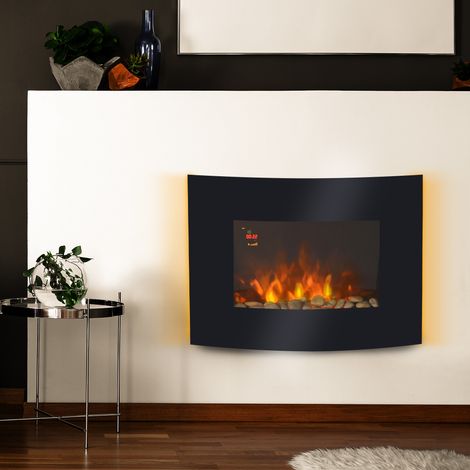 30㎡ - Cheminée murale électrique intégrée 900/1800W, flamme 3D, 7 couleurs LED, télécommande, minuterie, thermostat et protection surchauffe (1/5)