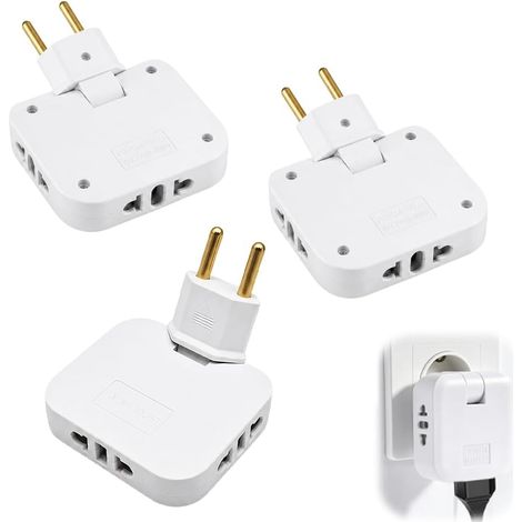Lot de 3 Multiprise Plate Derriere Meuble avec 3 Prises Tête Rotative 180° (1/5)
